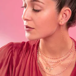 Collier Soleil orange fluo, or rose, 42 cm