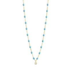 Collier turquoise Gigi Suprême, or jaune, 1 diamant, 42 cm