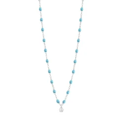 Collier turquoise Gigi Suprême, or blanc, 1 diamant, 42 cm