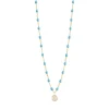Collier turquoise Puce diamants, or jaune, 42 cm