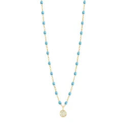 Collier turquoise Puce diamants, or jaune, 42 cm