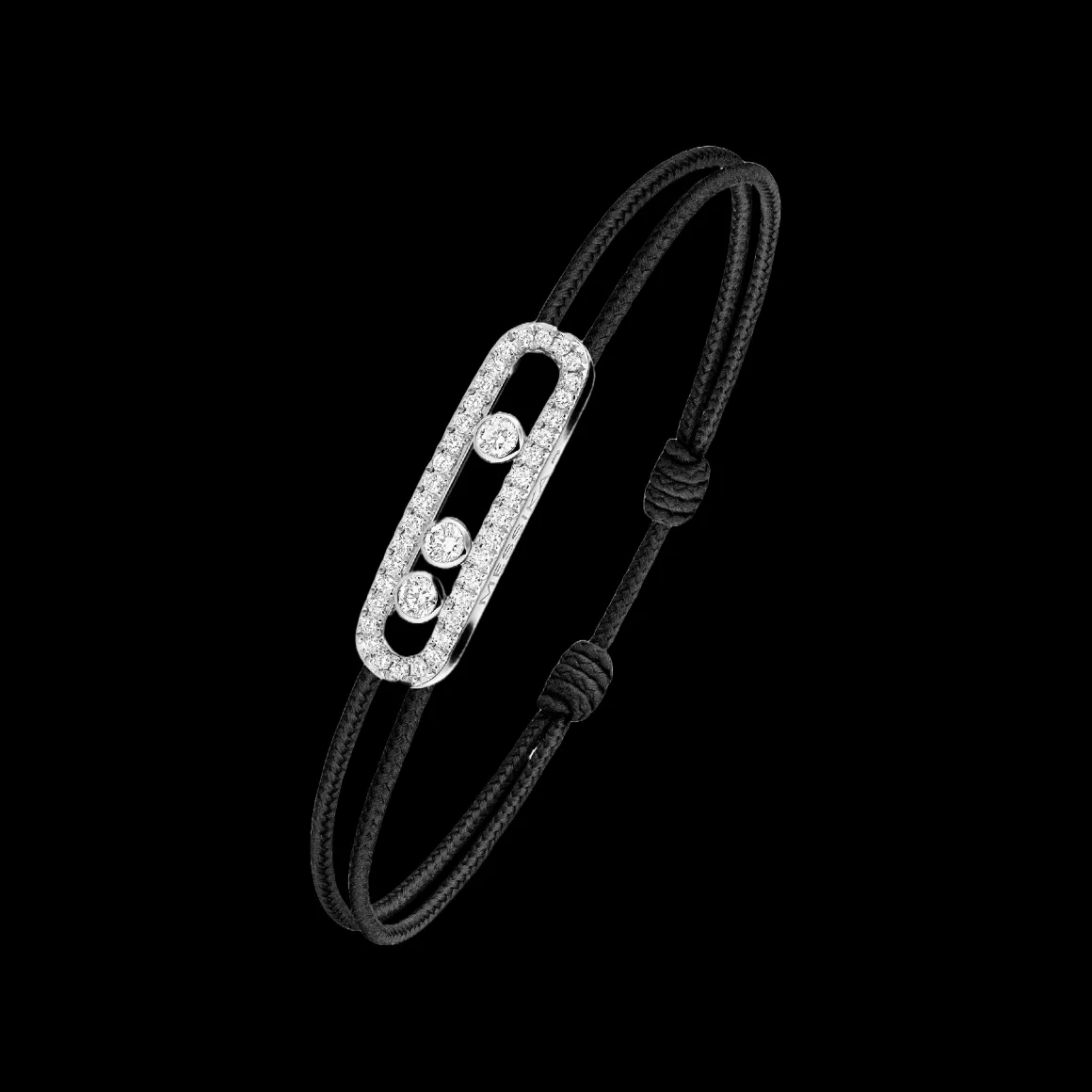 Cordon Messika CARE(S) Noir Pavé Diamant Or Blanc