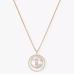 Lucky Move MM Nacre blanche Collier Diamant Or Rose