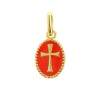 Pendentif Croix résine corail, or jaune