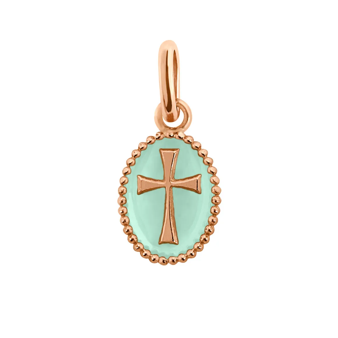 Pendentif Croix résine jade, or rose