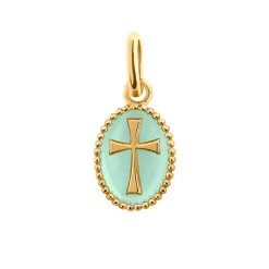Pendentif Croix résine jade, or jaune