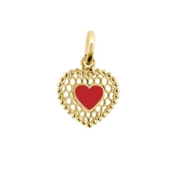 Pendentif Cœur Dentelle résine coquelicot, or jaune