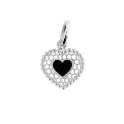 Pendentif Cœur Dentelle résine noire, or blanc