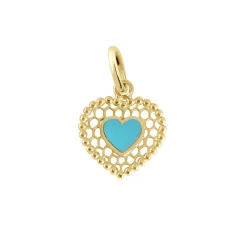 Pendentif Cœur Dentelle résine turquoise, or jaune