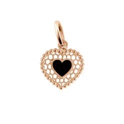 Pendentif Cœur Dentelle résine noire, or rose