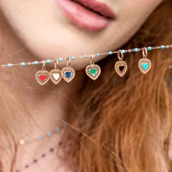 Pendentif Cœur Dentelle résine turquoise, or rose