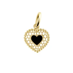 Pendentif Cœur Dentelle résine noire, or jaune