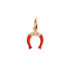 Pendentif Fer à cheval résine coquelicot, diamant, or rose