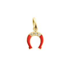 Pendentif Fer à cheval résine coquelicot, diamant, or jaune