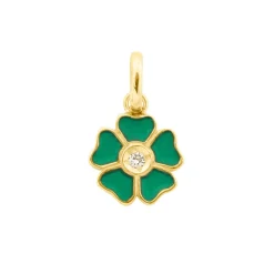 Pendentif Fleur résine émeraude, diamant, or jaune