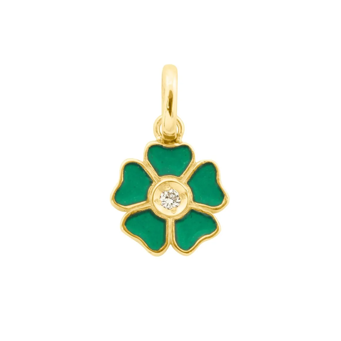 Pendentif Fleur résine émeraude, diamant, or jaune
