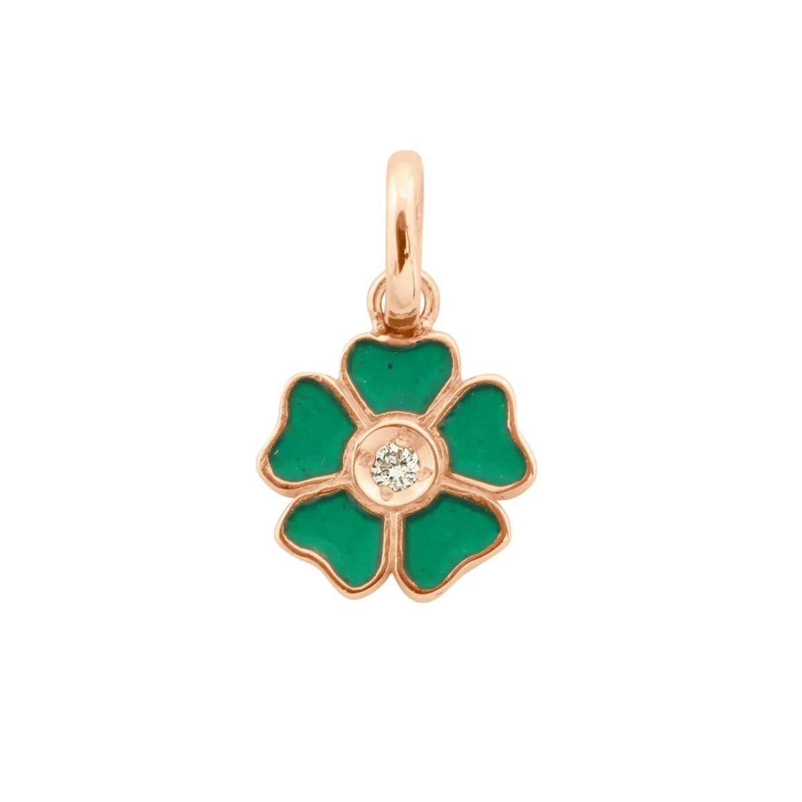 Pendentif Fleur résine émeraude, diamant, or rose