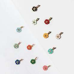 Pendentif Fleur résine émeraude, diamant, or rose