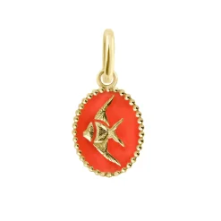 Pendentif Poisson Ange résine corail, or jaune
