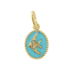 Pendentif Poisson Ange résine turquoise, or jaune