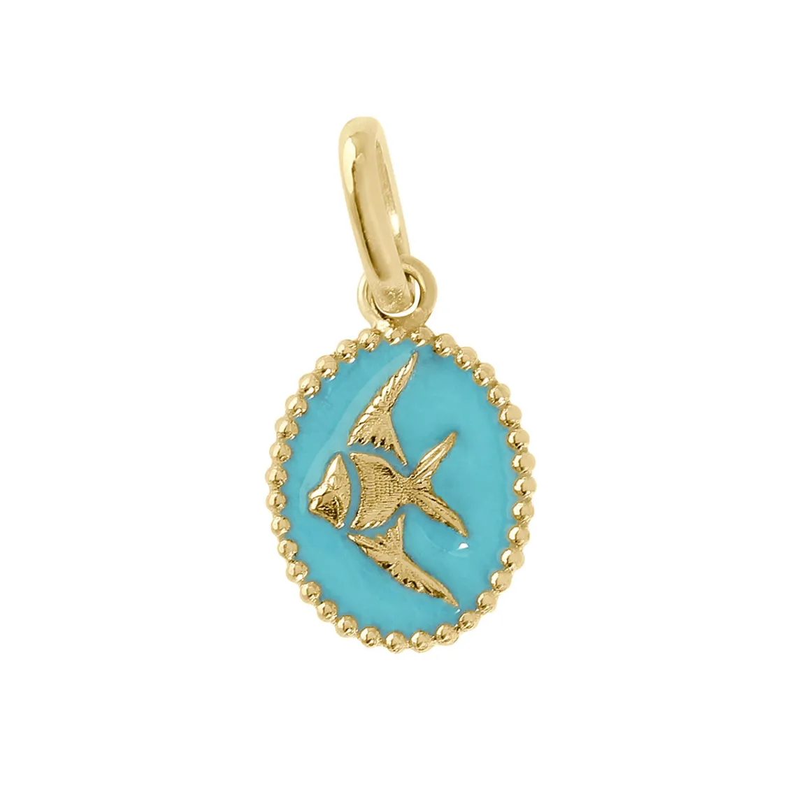 Pendentif Poisson Ange résine turquoise, or jaune