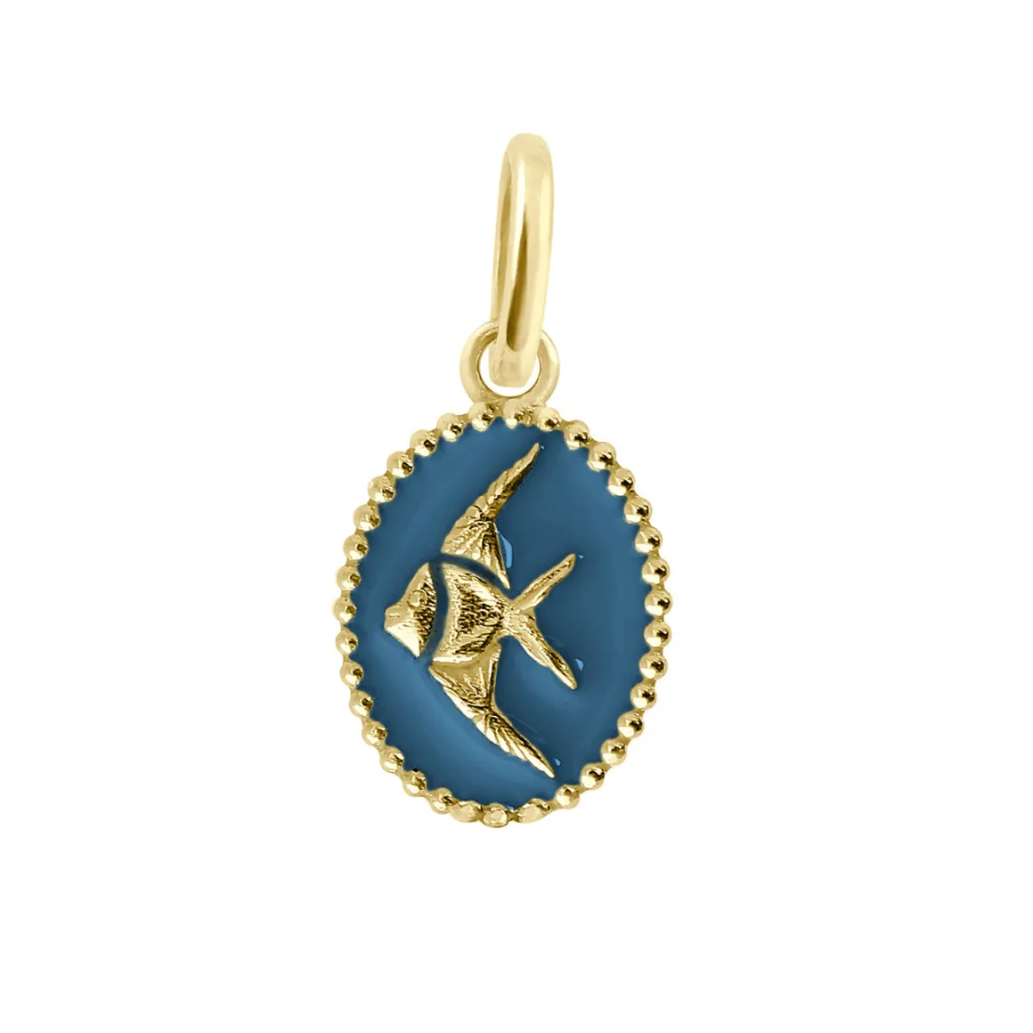 Pendentif Poisson Ange résine céleste, or jaune