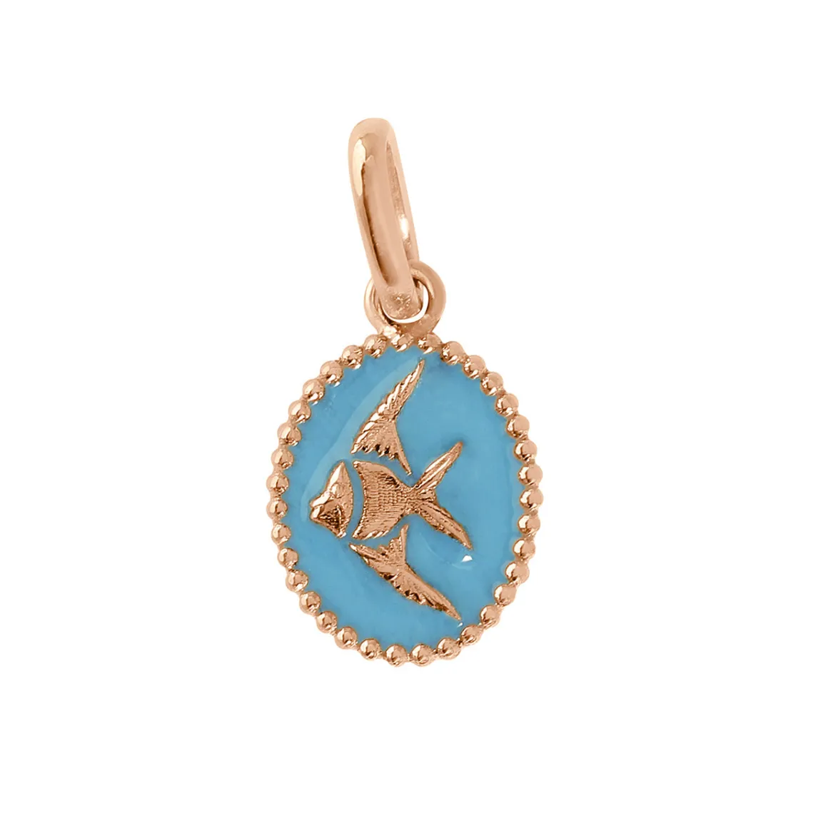 Pendentif Poisson Ange résine turquoise, or rose