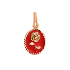 Pendentif Rose résine coquelicot, or rose
