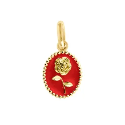 Pendentif Rose résine coquelicot, or jaune