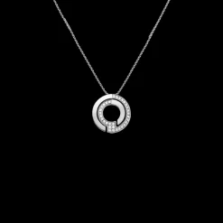 Pendentif sur chaîne Seventies 19 mm or blanc et diamants