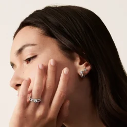 Puces d'oreilles Le Cube Diamant grand modèle or blanc et diamant