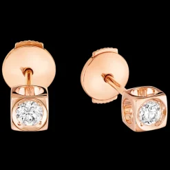 Puces d'oreilles Le Cube Diamant moyen modèle or rose et diamants