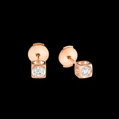 Puces d'oreilles Le Cube Diamant moyen modèle or rose et diamants