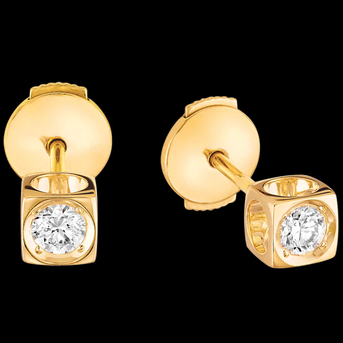 Puces d'oreilles Le Cube Diamant moyen modèle or jaune et diamants