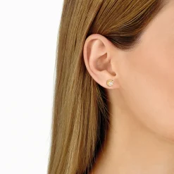 Puces d'oreilles Le Cube Diamant moyen modèle or jaune et diamants