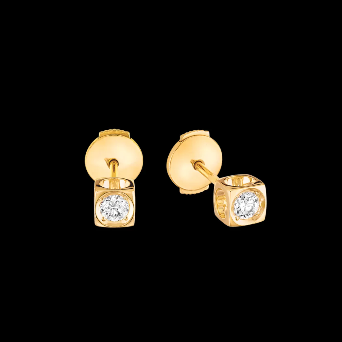 Puces d'oreilles Le Cube Diamant moyen modèle or jaune et diamants